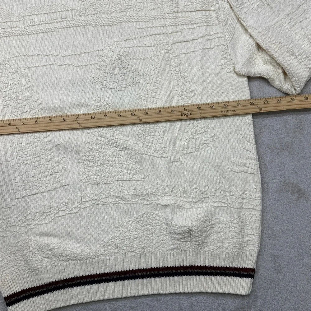 VTG Carmel Golf Sweater Men Large Cream Textured Landscape Embroidered USA 90s